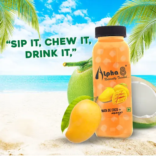 ALPHA 8 Fruit Juice Infused with Nata de Coco - Natural Energizer & Immunity Booster, Healthy Juice, High Fiber, Real Natural Taste Juice(Mango, Pack of 24)