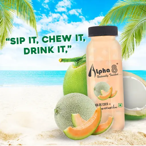 ALPHA 8 Fruit Juice Infused with Nata de Coco - Natural Energizer & Immunity Booster, Healthy Juice, High Fiber, Real Natural Taste Juice(Pack of 24,Muskmelon)