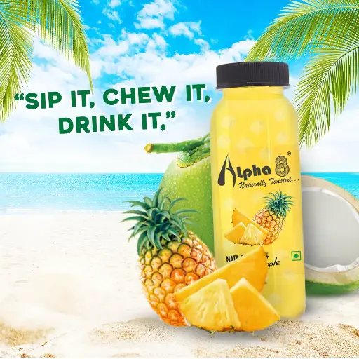 ALPHA 8 FRUIT Juice with NATA De Coco Coconut Cubes Natural Energizer & Immunity Booster, Healthy Juice, High Fiber, Real Natural Taste (Pineapple Juice, Pack of 12)